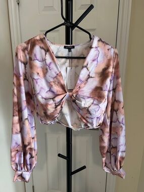 Dynamite Pink, Brown & Purple Tie-Dye Twist-Front Crop Top